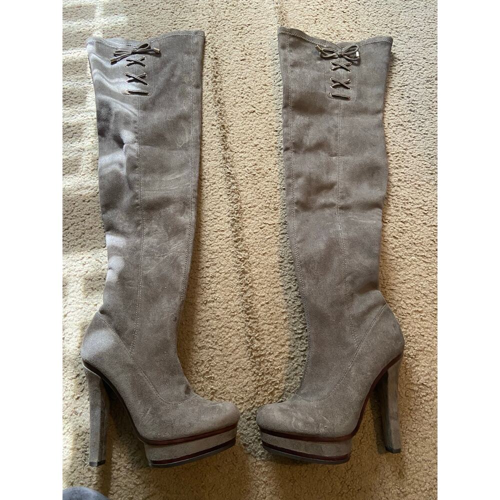 Jennifer Lopez tall over knee boots - grey suede size 6